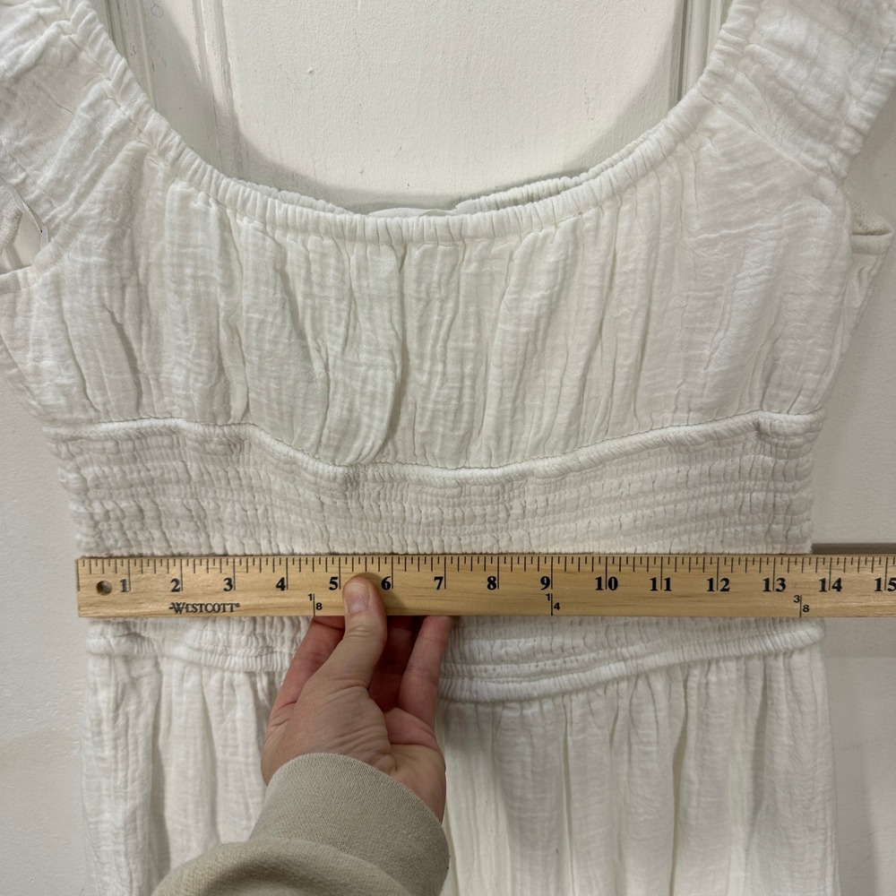 Japna Midi Dress Womens Medium White Ruffle Smocked Cotton Gauze Cottagecore - Picture 6 of 9